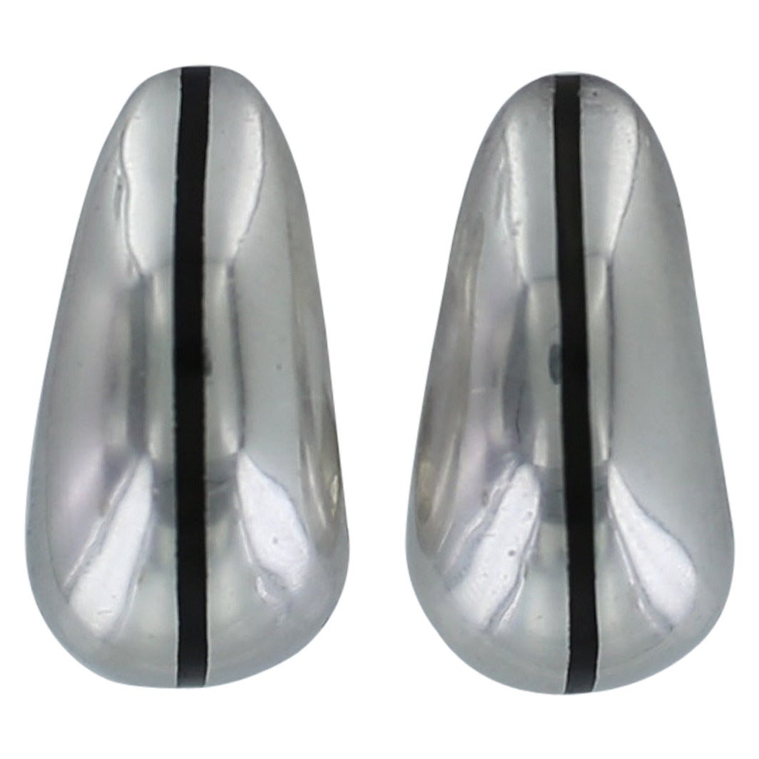 Tiffany & Co. Black Enamel Sterling Silver Hoop Earrings