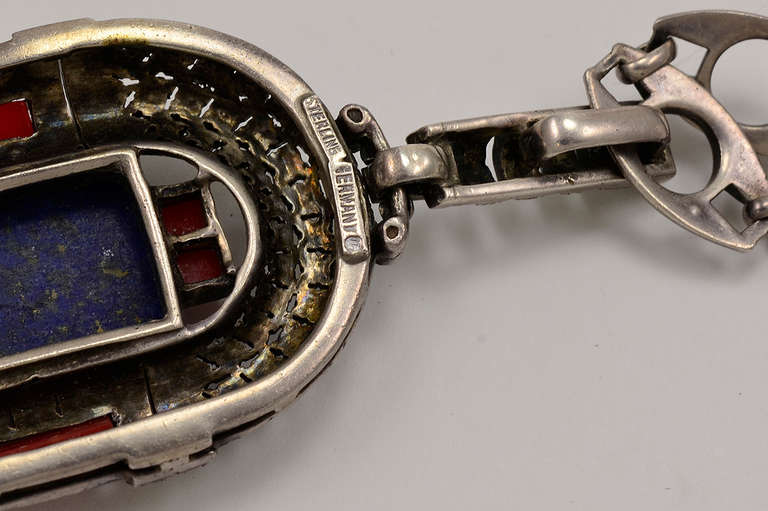 Theodor Farhner Art Deco Lapis Coral Marcasite Necklace