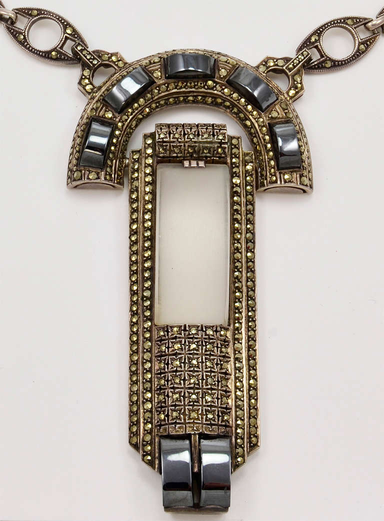 Art Deco Rock Crystal Hematite Necklace by Theodor Farhner