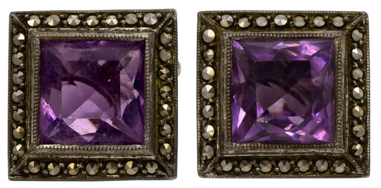 Theodore Farhner Art Deco Marcasite Amethyst Silver Suite In Excellent Condition In Mt. Kisco, NY
