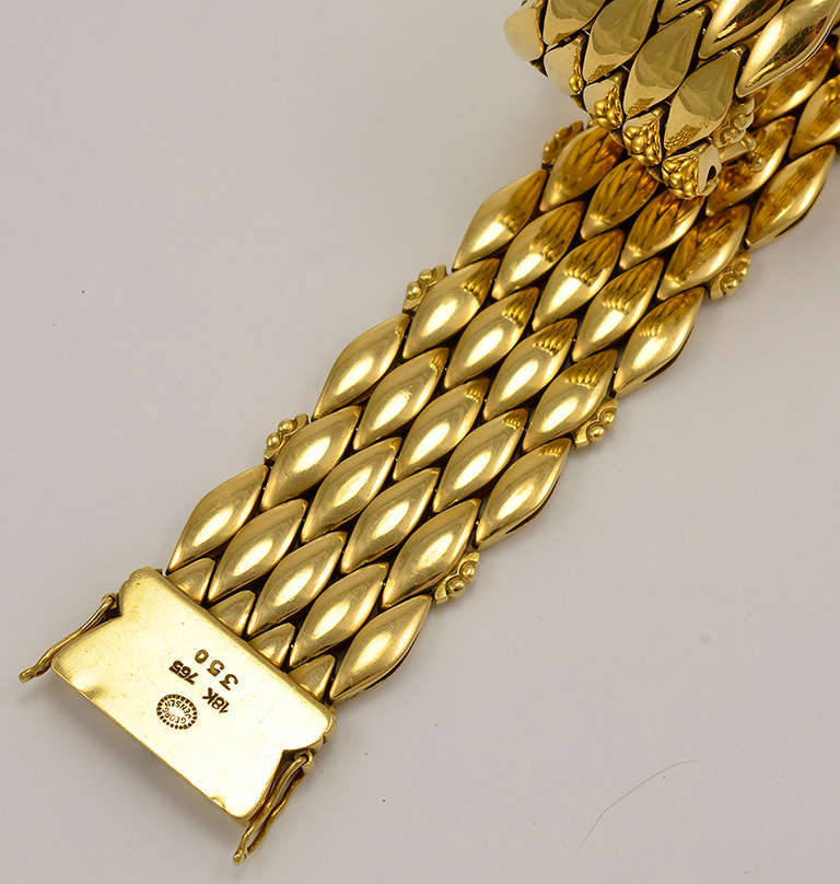Georg Jensen 18kt gold bracelet No. 350 designed by Harald Nielsen.  Bracelet bears impressed company marks and measures 7.5