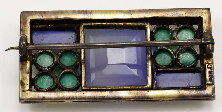 Art Deco Marcasite Amazonite Chalcedony Silver Brooch  by Theodor Farhner