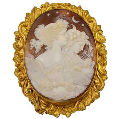 Antique Victorian Cameo Brooch Eos and Nyx Goddesses of Day and Night