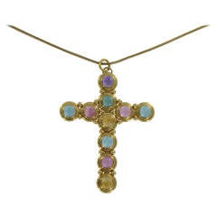 Tiffany & Co. Paloma Picasso Gemstone Gold Cross Pendant Necklace