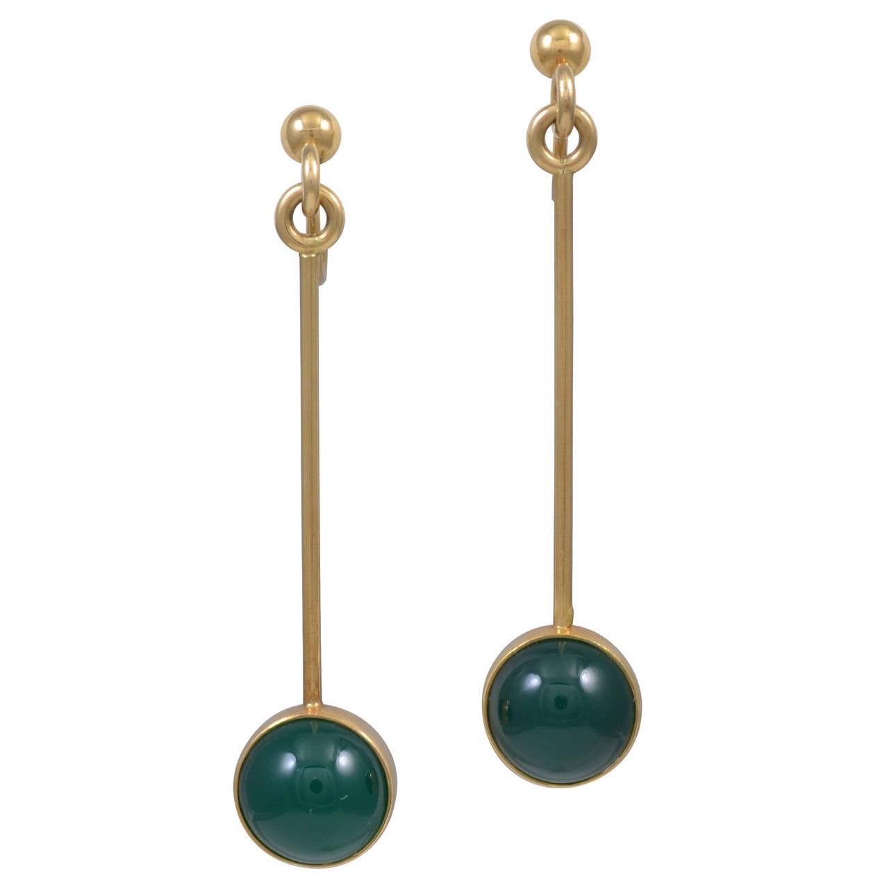 Georg Jensen Green Agate Gold Earrings by M Stephensen For Sale