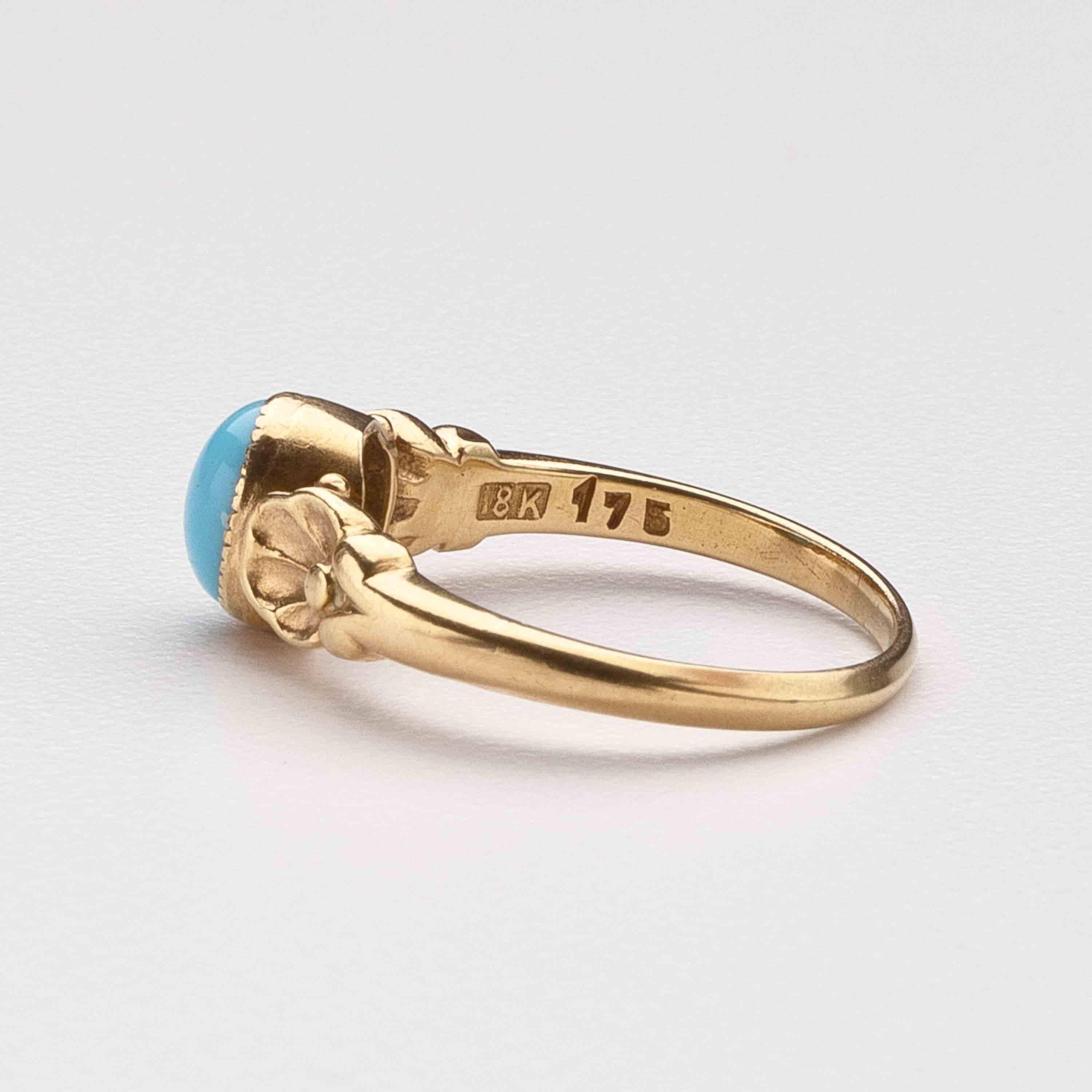 Georg Jensen Turquoise Gold Ring No. 175  In Excellent Condition For Sale In Mt. Kisco, NY