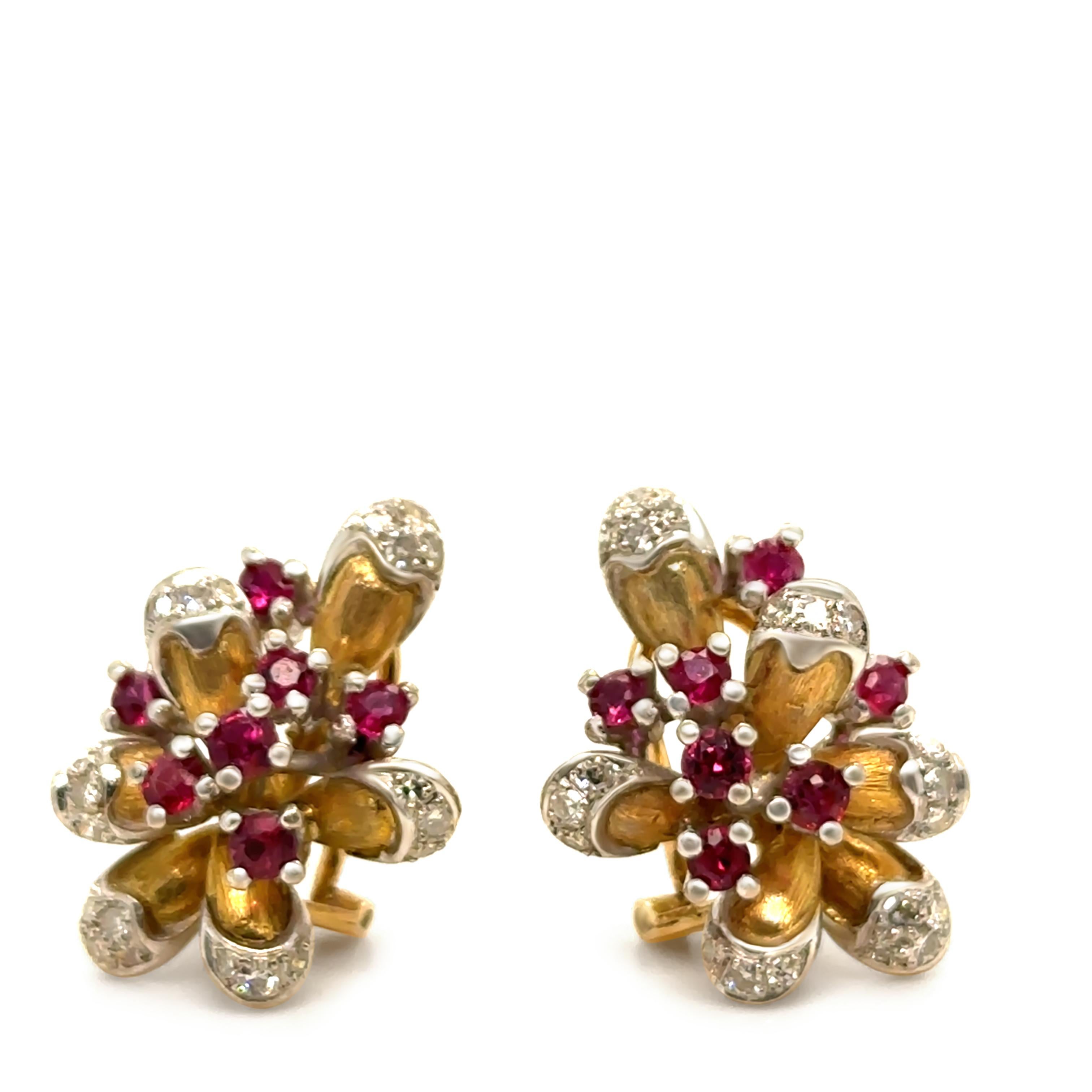 Donna Orecchini in oro giallo e bianco 14ct con rubino e diamanti 1,80ct - 12,4g in vendita