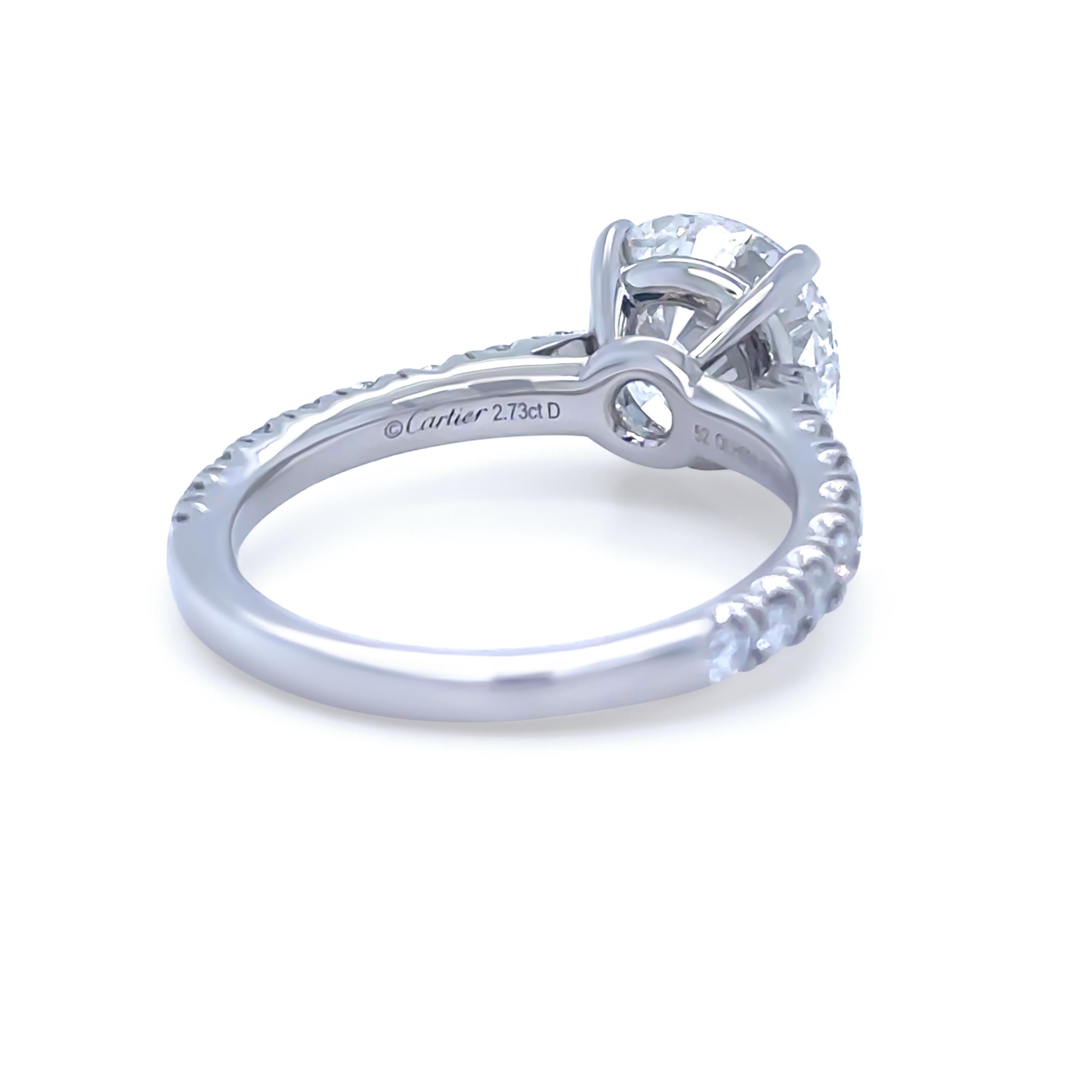 Bague de fiançailles en platine avec diamant de Cartier 3.43ct 5.5g Pour femmes en vente