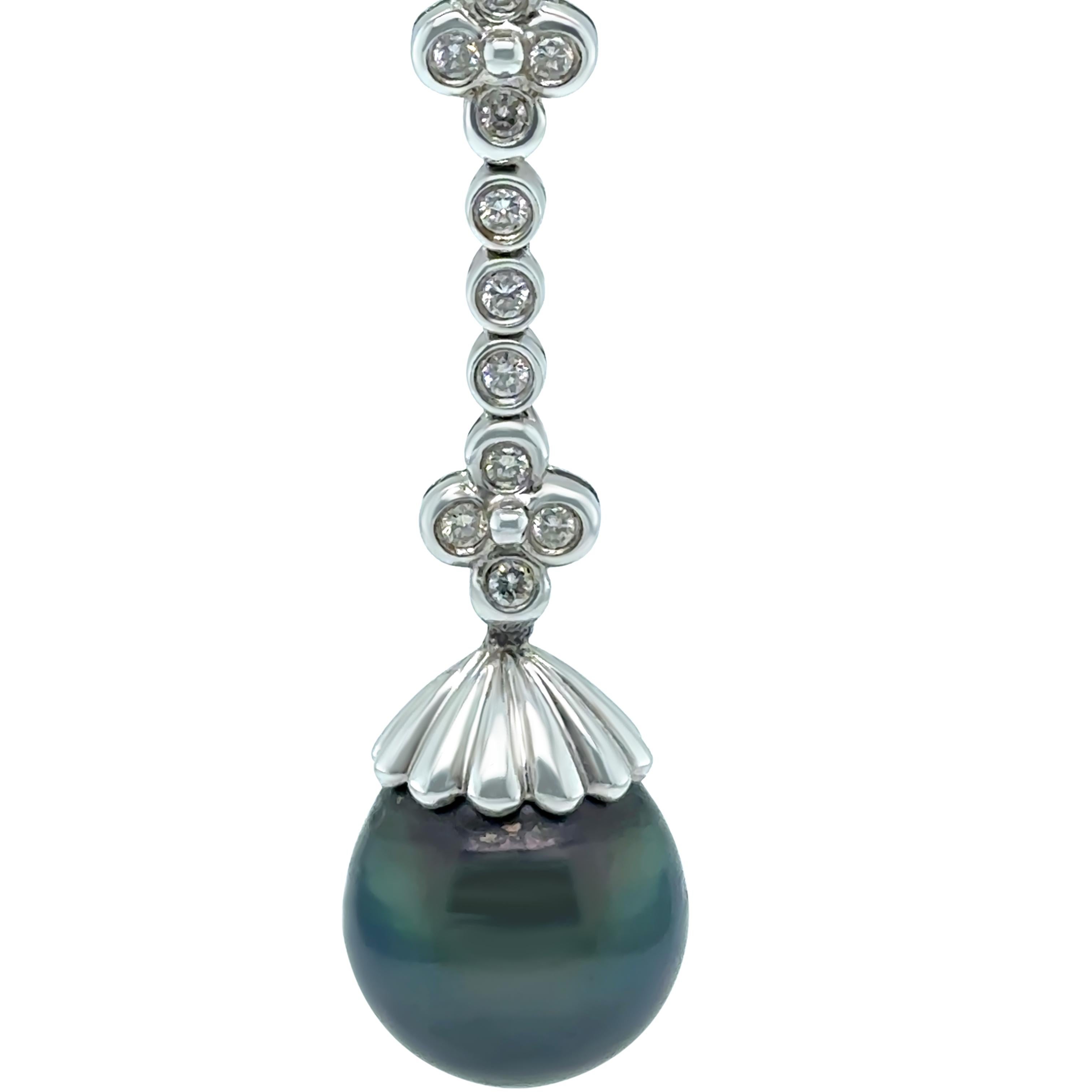 Collana di perle di Tahiti e diamanti in oro bianco 18ct 1,20ct 35,17g in vendita 2