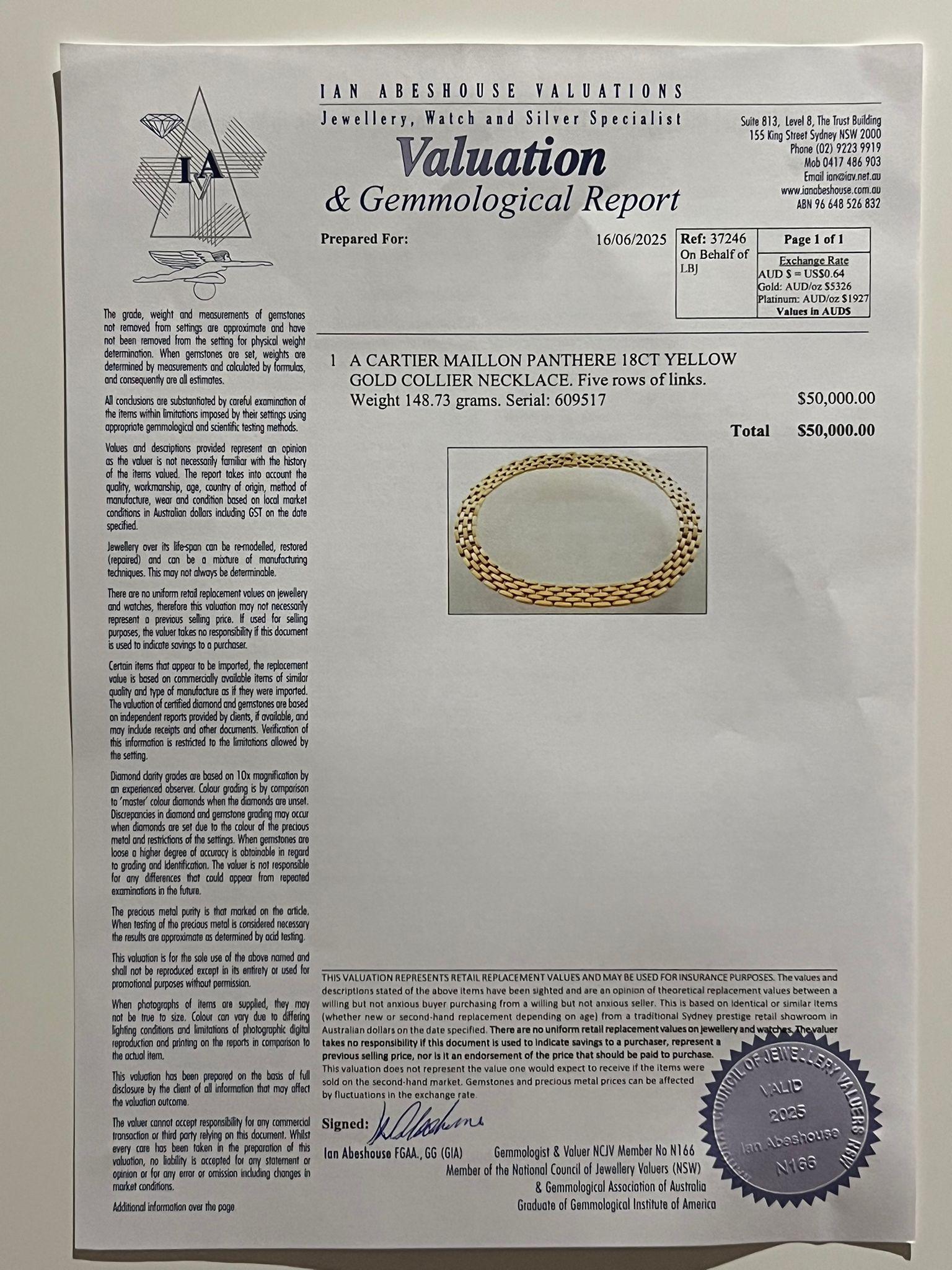 Cartier Maillon Panthère Collar de oro amarillo de 18 ct 148,73 g en venta 6