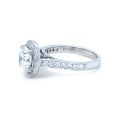 GIA Platinum Round Brilliant Cut Diamond Halo Ring 1.48ct 5.8g
