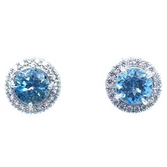 Tiffany & Co. Platinum Soleste Aquamarine & Diamond Earrings 1.22ct 6.28g
