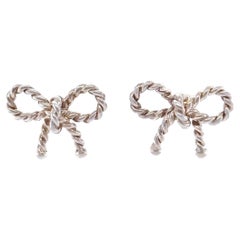 Tiffany & Co. Sterling Silver Vintage Twist Rope Bow Ribbon Earrings 2g