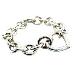 Tiffany & Co. Bracciale vintage in argento sterling con chiusura a cuore e maglie rotonde, 45,19 g