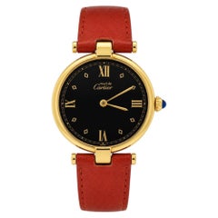 Cartier Must de Vendôme Vermeil Quarzuhr mit schwarzem Zifferblatt, 30 mm