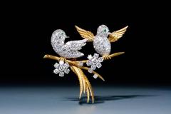McTeigue New York Very Cute Emerald Diamond Love Birds Brooch