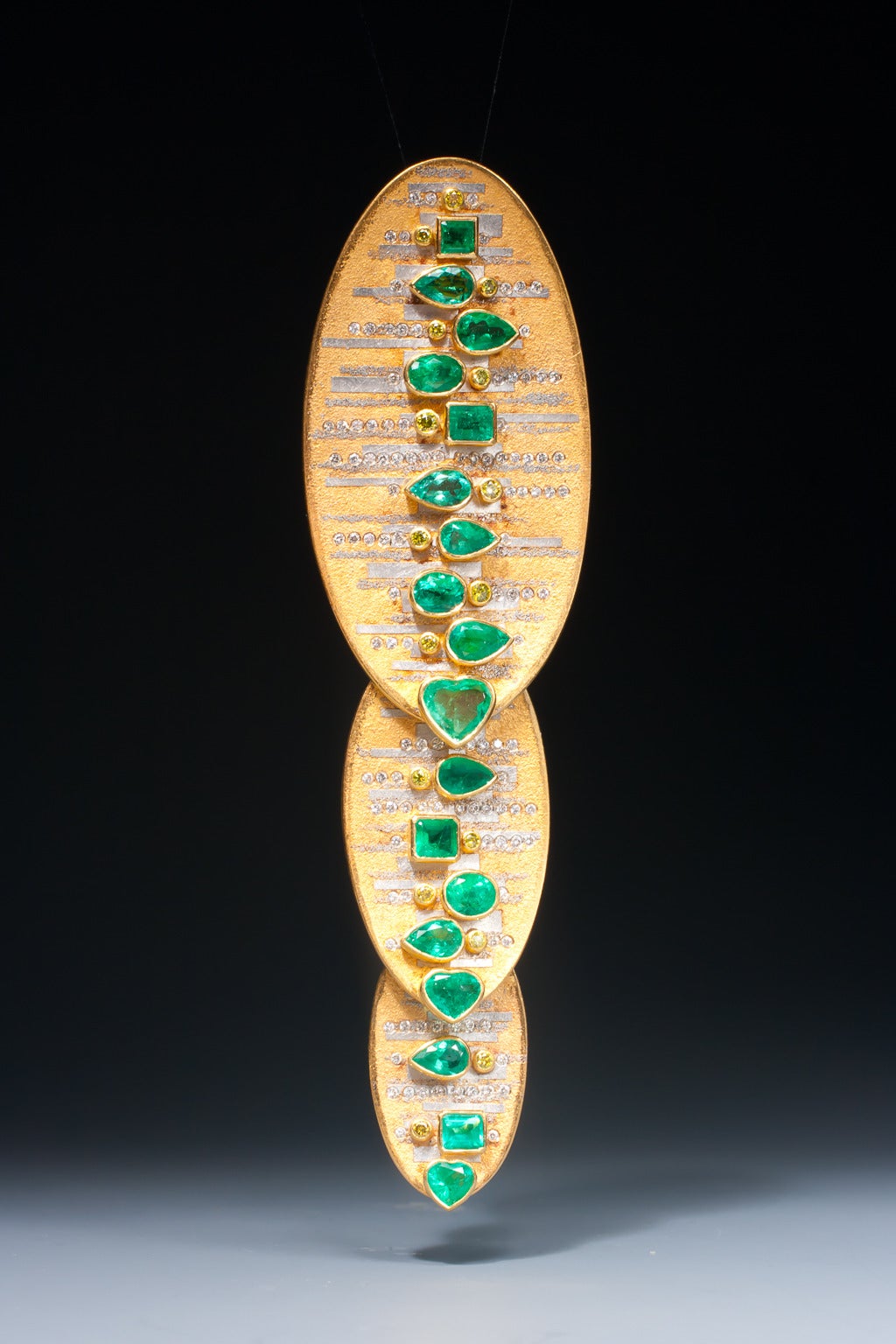 Women's Michael Zobel  Emerald Diamond Pendant Brooch, For Sale