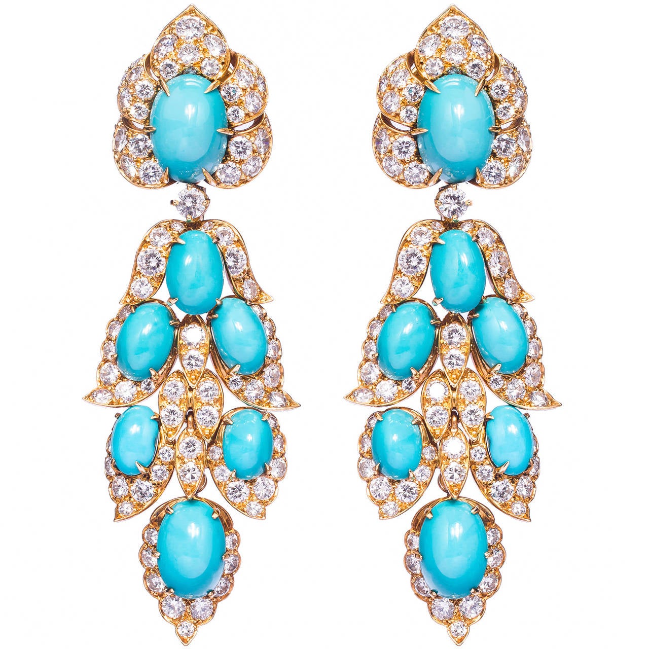 Magnificent 1960s Van Cleef and Arpels Turquoise Diamond Gold Earrings ...