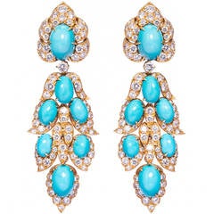 Magnificent 1960s Van Cleef & Arpels Turquoise Diamond Gold Earrings