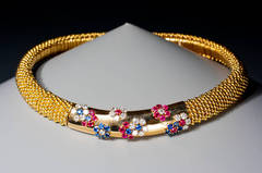 1950s Van Cleef & Arpels Ruby Sapphire Diamond Gold "Couscous" Necklace