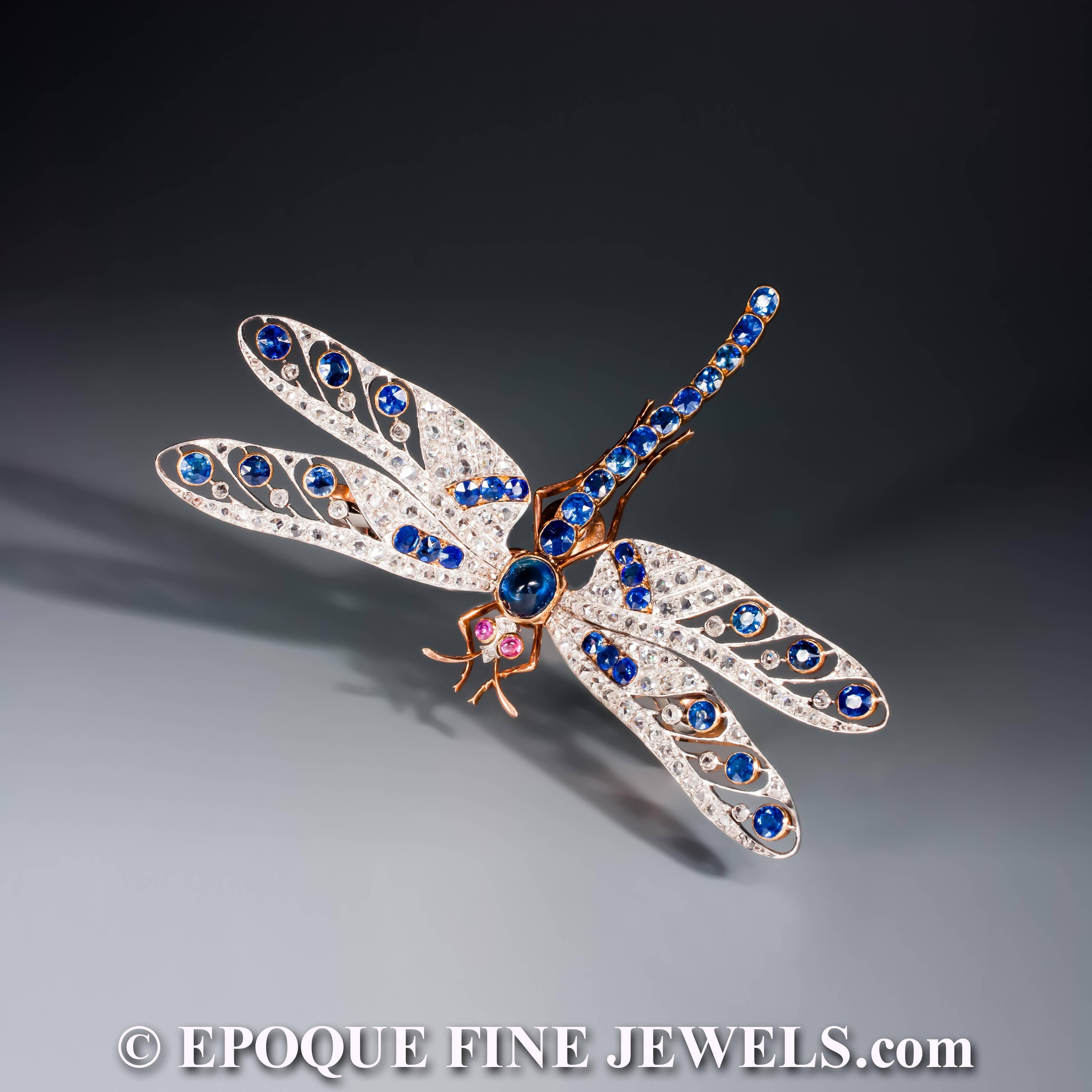 Joseph Nivelon Magnificent Antique En Tremblant Dragonfly Brooch  In Excellent Condition For Sale In Kortrijk, BE