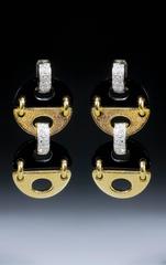 1970s gold onyx diamond earrings