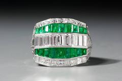 Magnificent Art Deco emerald diamond Platinum ring