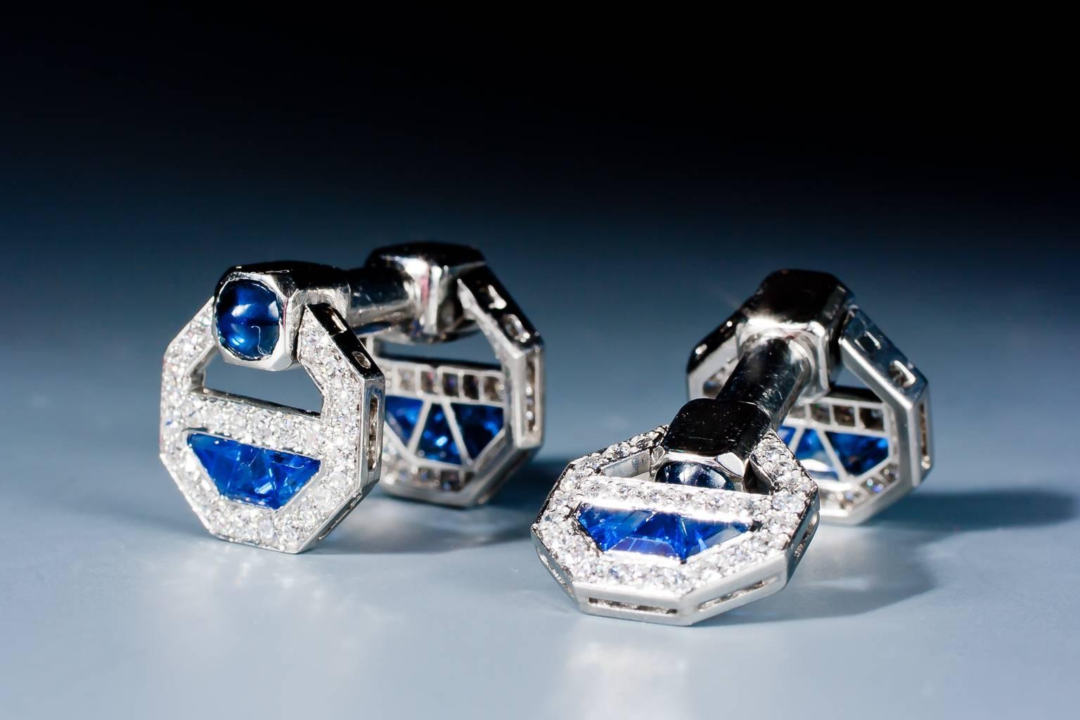 Cartier Magnificent Art Deco Sapphire Diamond Cufflinks For Sale 1