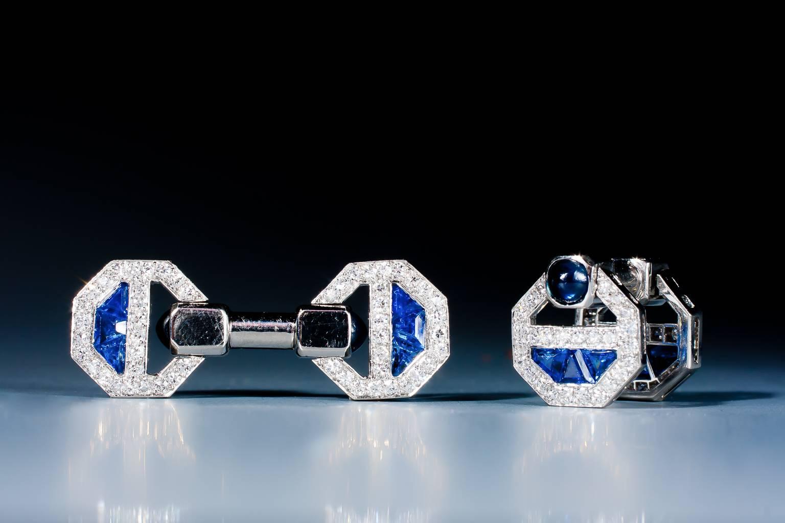 Cartier Magnificent Art Deco Sapphire Diamond Cufflinks In Excellent Condition For Sale In Kortrijk, BE