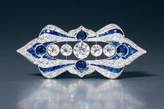 Spectacular Art Deco sapphire diamond Platinum plaque brooch