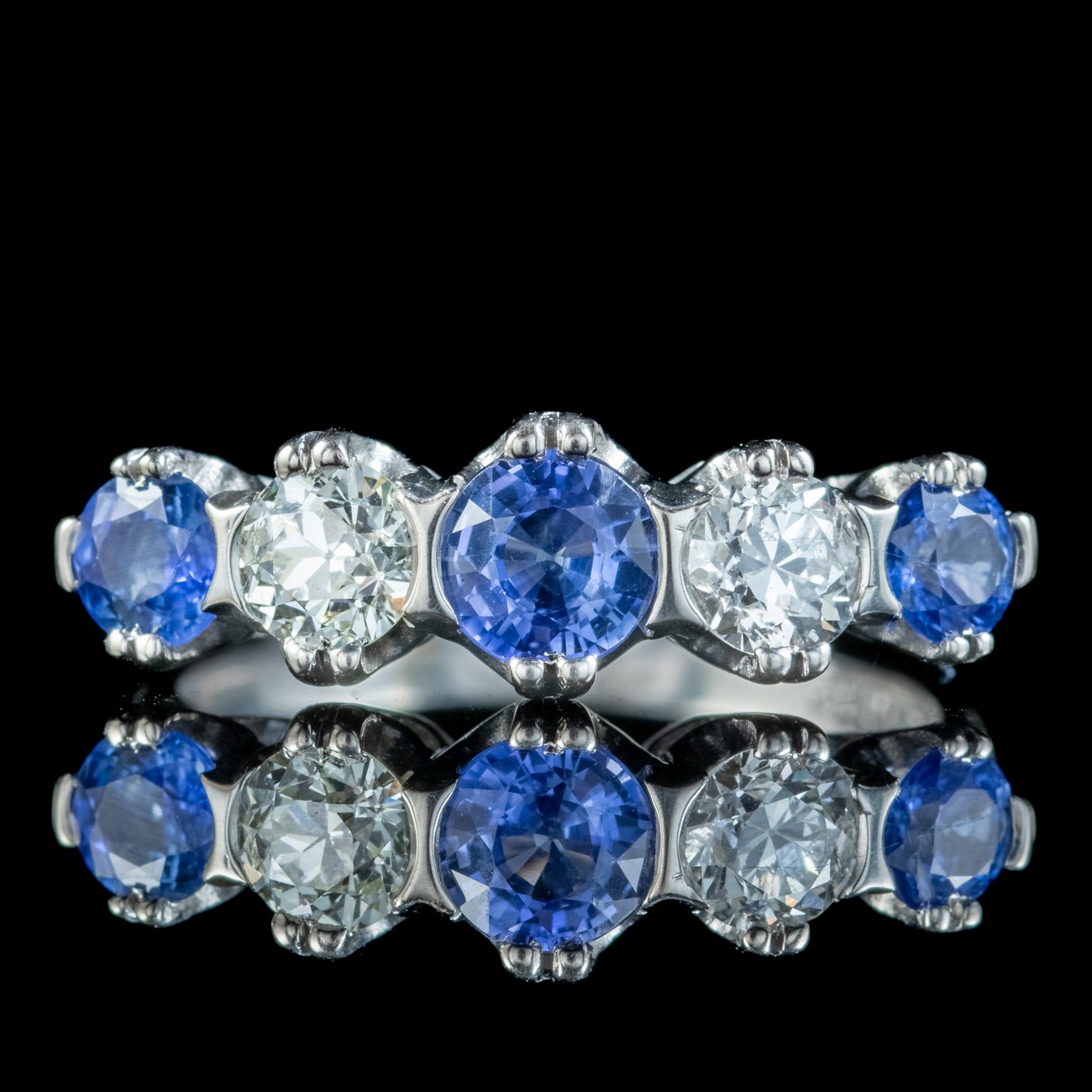 Antique Art Deco Sapphire Diamond Five Stone Ring 1ct Of Sapphire For Sale