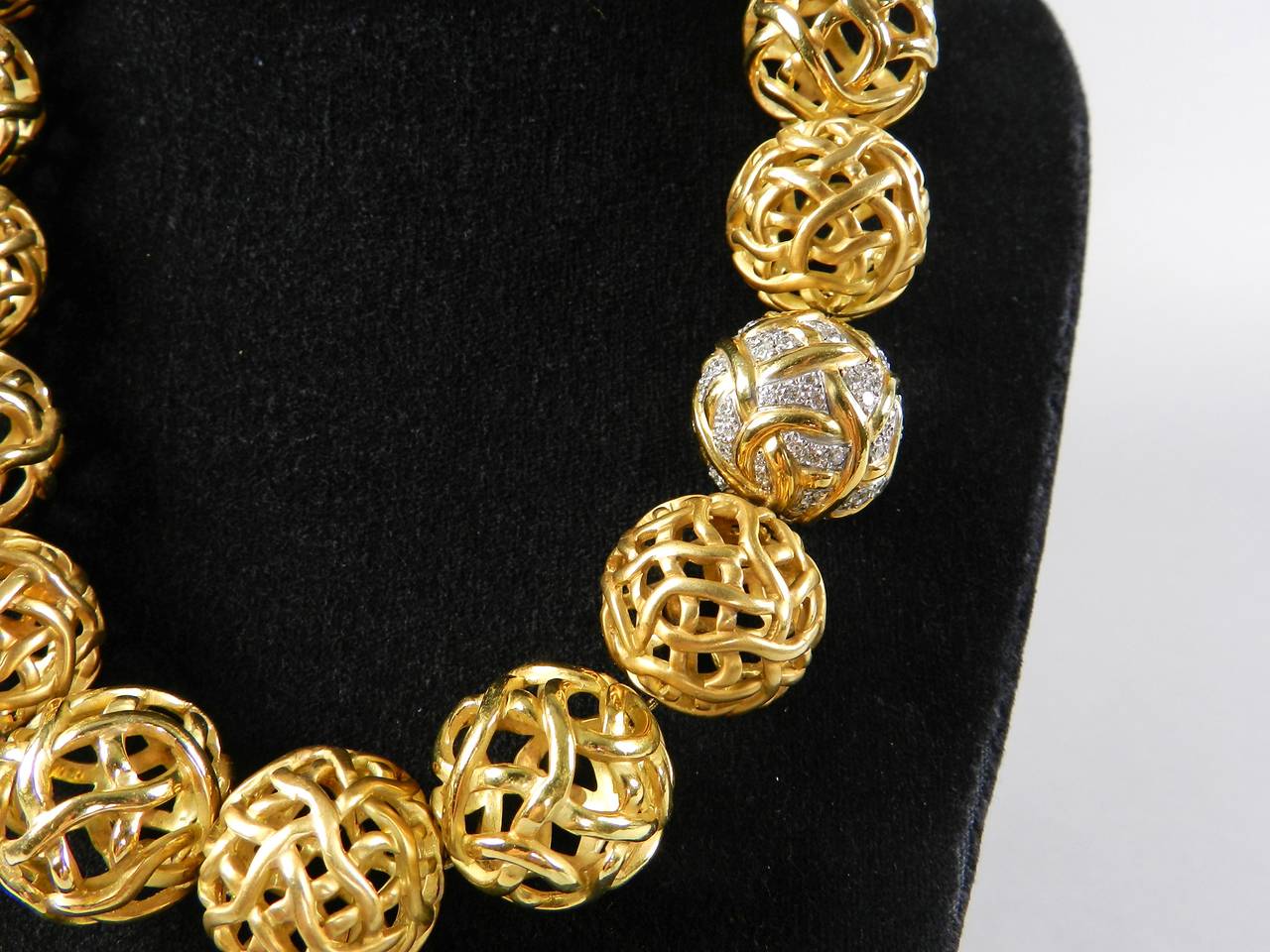 Angela Cummings Diamond Gold Open-Work Ball Diamond Pave Necklace 1