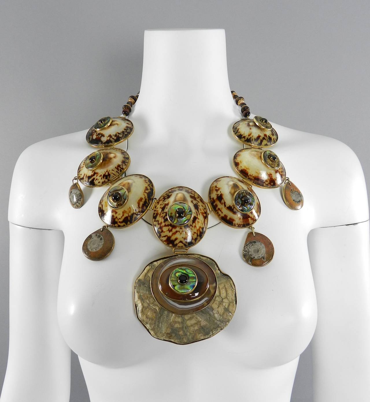 Tony Duquette Hollywood Regency collector's talisman statement necklace in original presentation box. Please see our other listings for additional pieces from this collection. 

Accompanied by the original purchase receipt from 1999, which