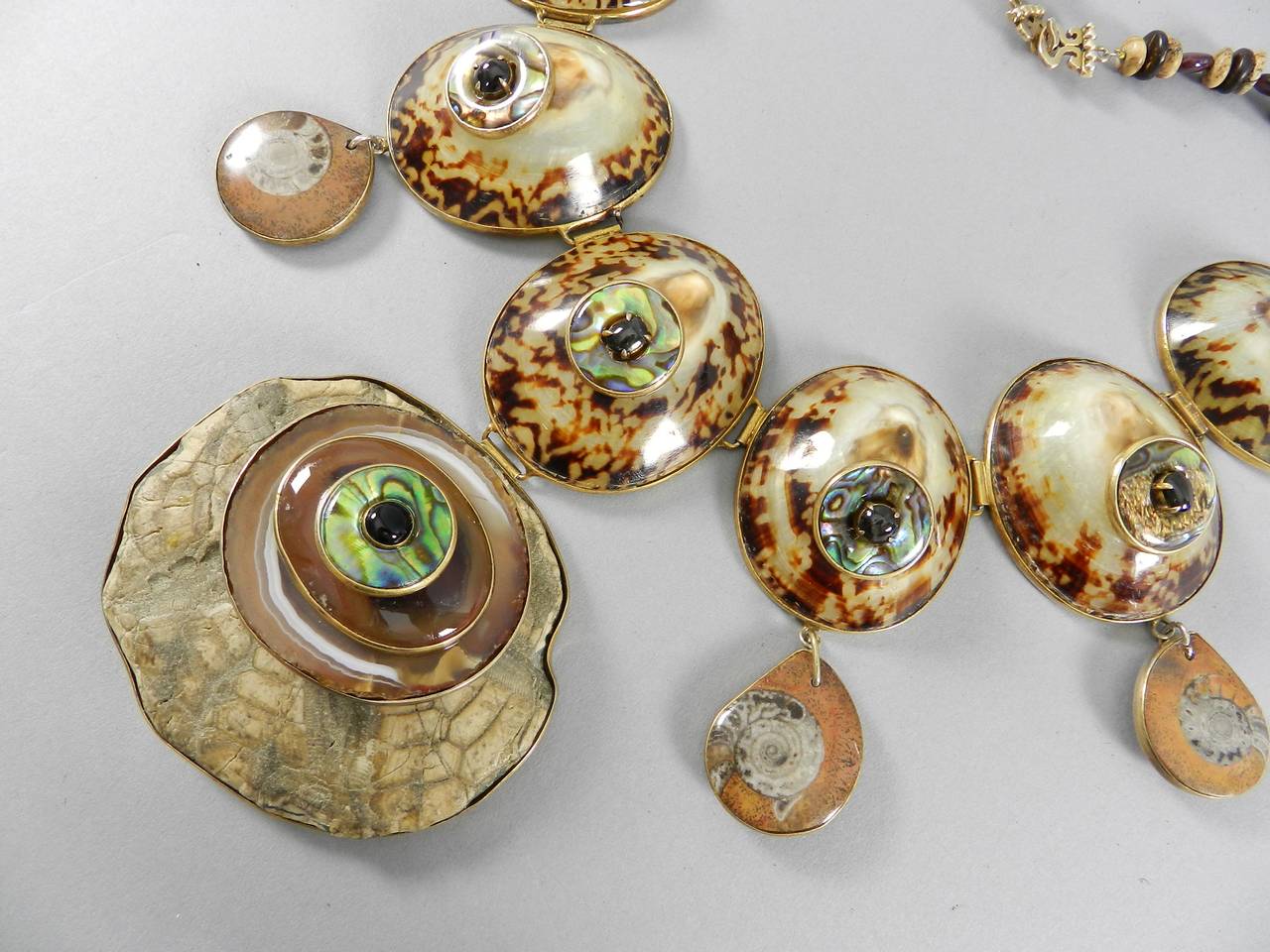 Tony Duquette 1999 Talisman Bib Necklace in Box - Ammonite and Shells 1