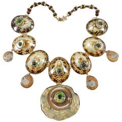 Vintage Tony Duquette 1999 Talisman Bib Necklace in Box - Ammonite and Shells