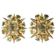 Tony Duquette Citrine Gold Starburst Clip On Earrings