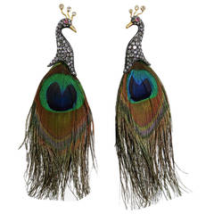 Lotus Arts de Vivre Ruby Diamond Gold Peacock Earrings