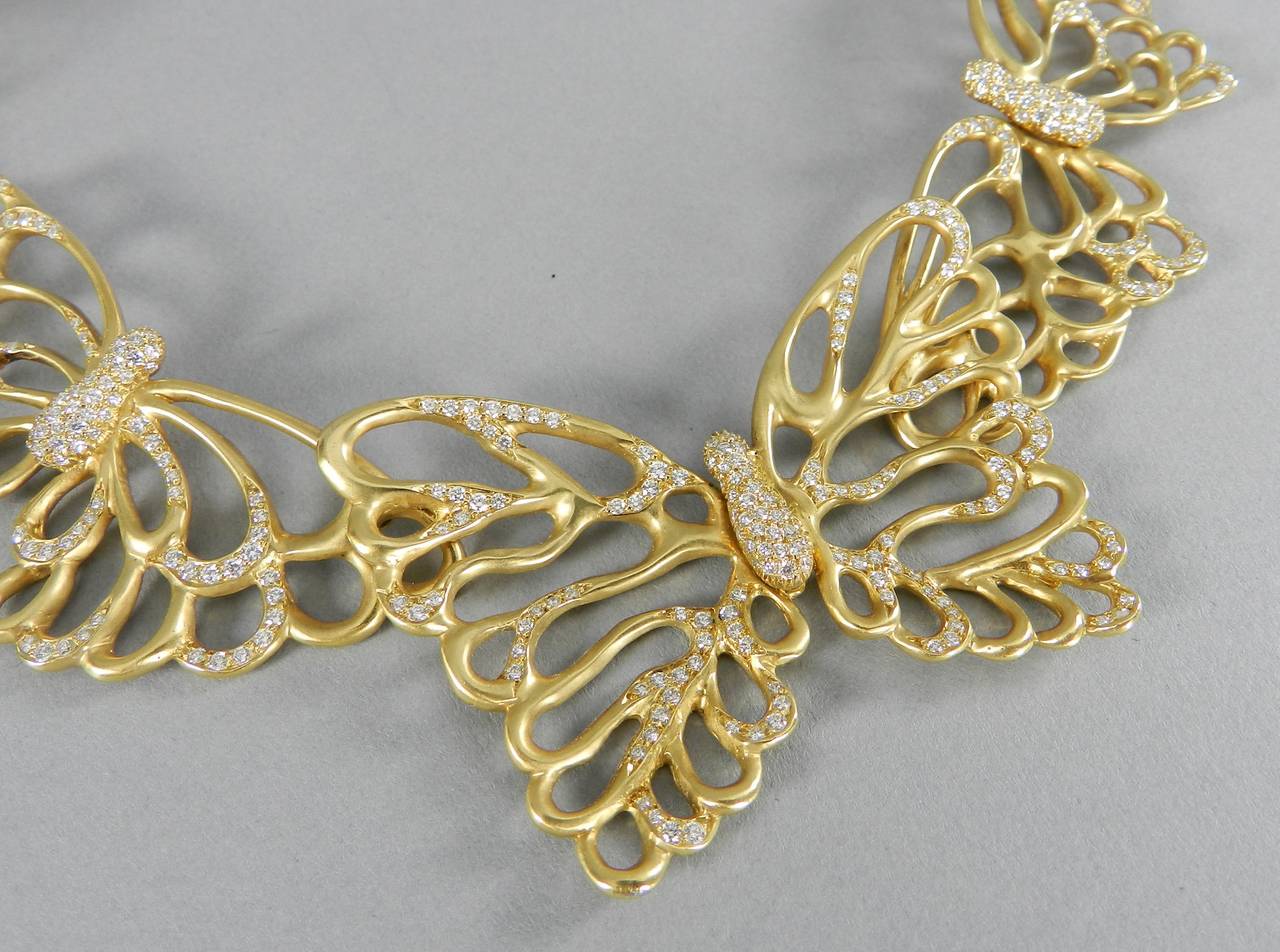 Women's 1992 Angela Cummings Diamond Gold Butterfly Necklace and Earrings Set