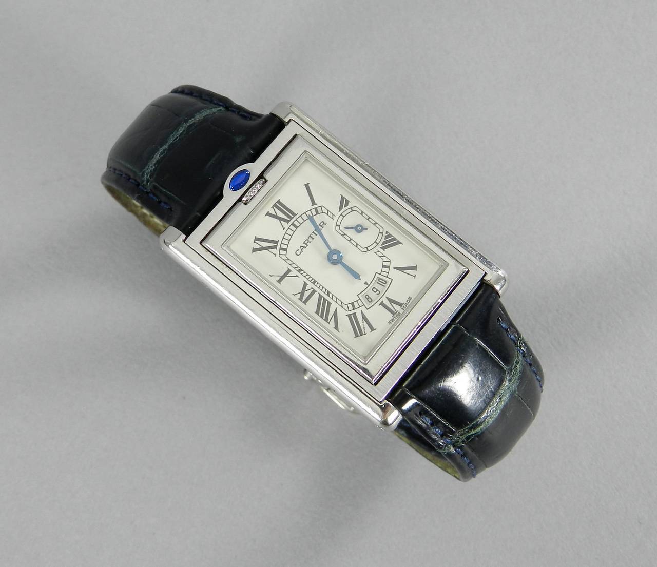 Cartier Stainless steel Basculante Reverso Jumbo Large Size Wristwatch Ref 2522 In Excellent Condition In Toronto, Ontario