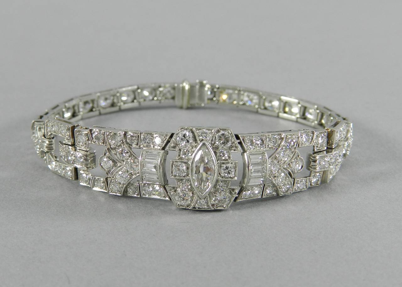 Art Deco Diamond Platinum link Bracelet 4