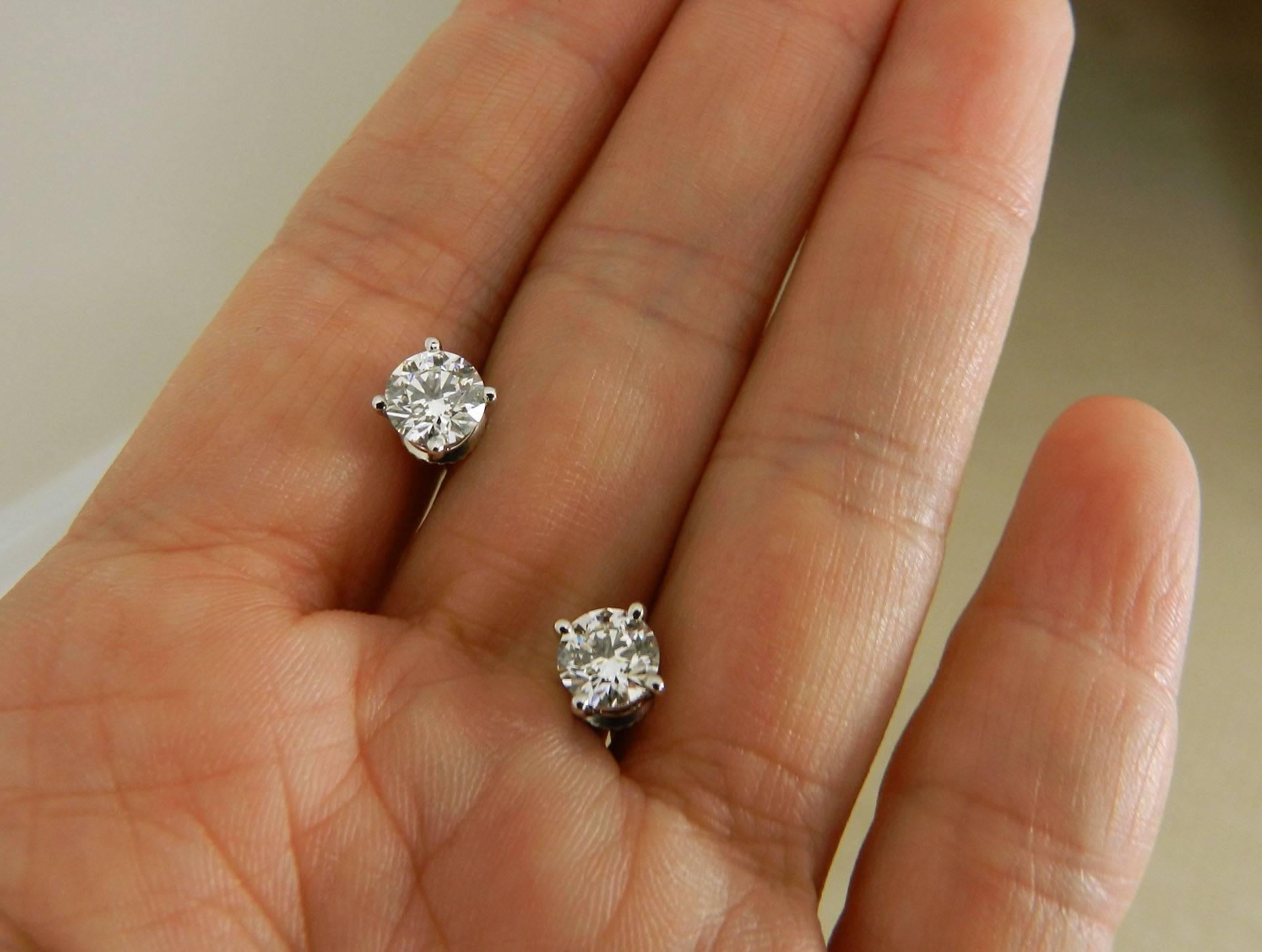Tiffany & Co. Diamond Platinum Solitaire Stud Earrings 1