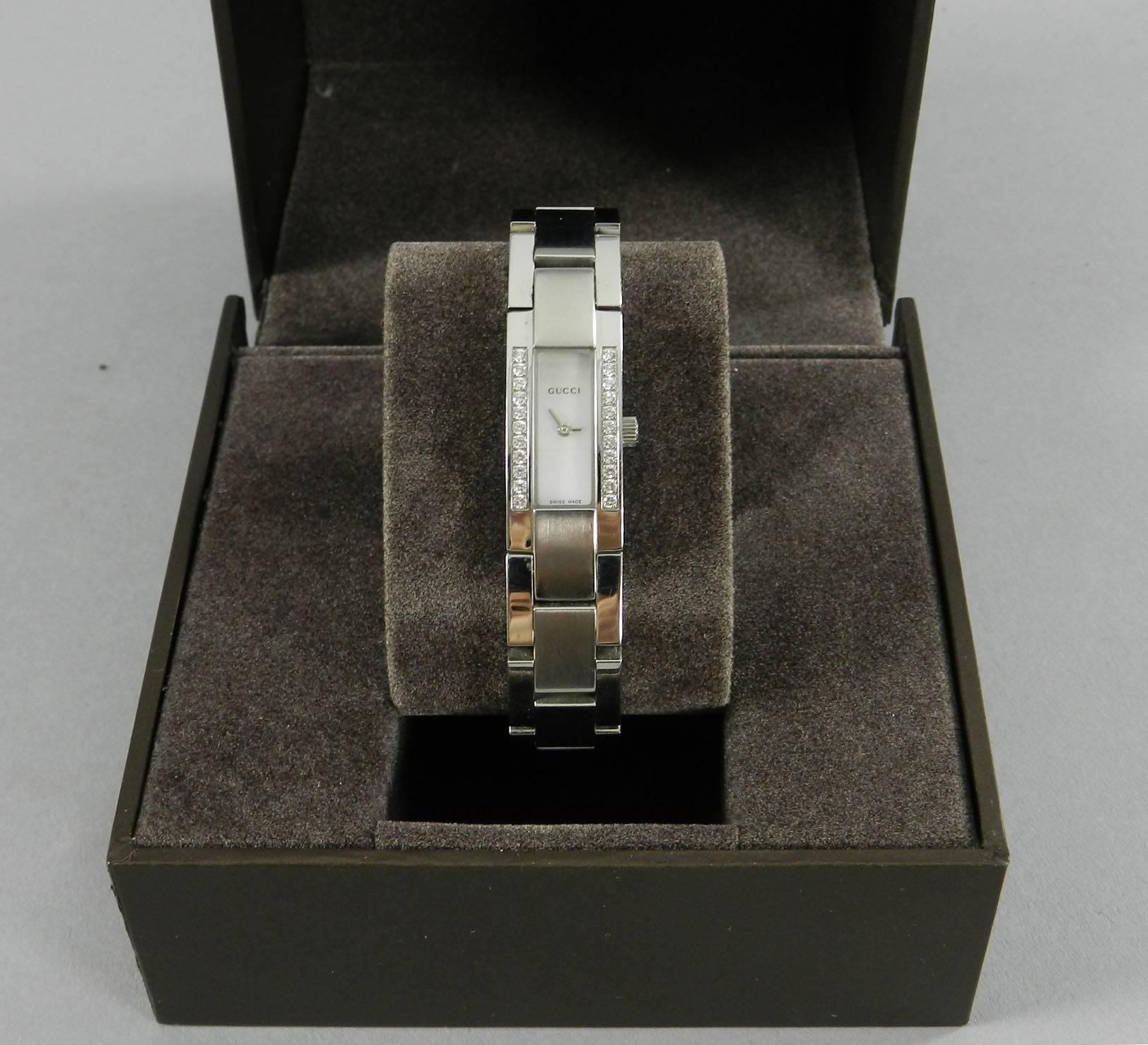 Gucci lady's stainless steel diamond mother-of-pearl Wristwatch Ref 4600L  1