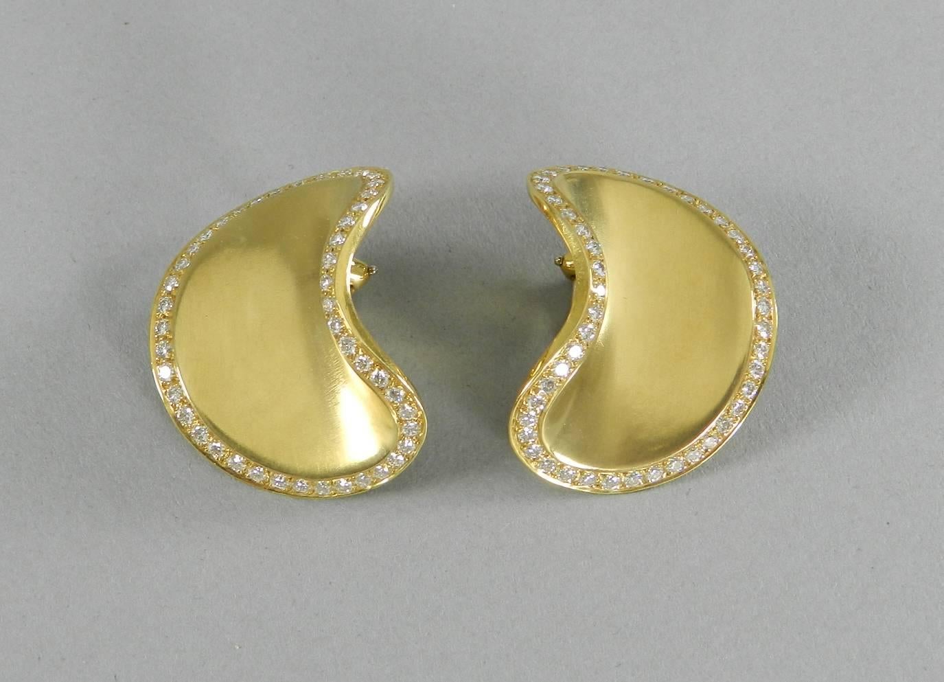 Women's 1987 Angela Cummings Diamond Brushed Gold Clip Earrings