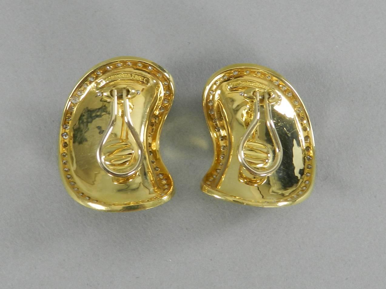 1987 Angela Cummings Diamond Brushed Gold Clip Earrings 2
