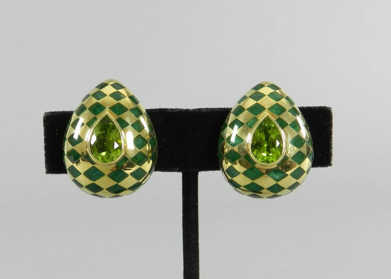 Angela Cummings Peridot Gold Inlay Clip Earrings 1