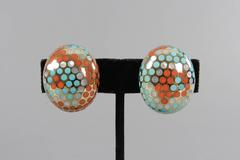 Angela Cummings Mother-of-Pearl Turquoise Coral Gold Clip Earrings
