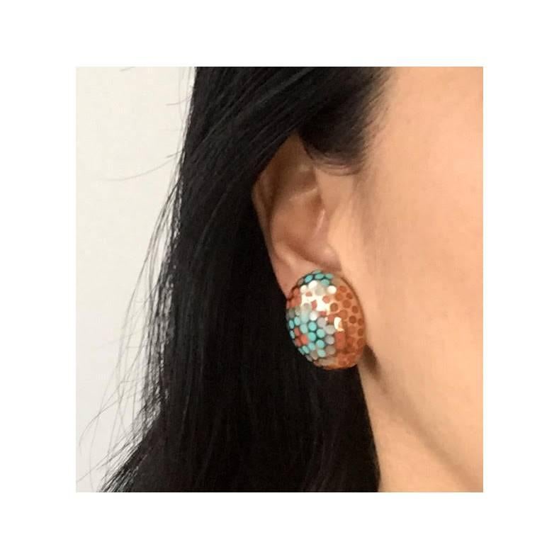 Angela Cummings Mother-of-Pearl Turquoise Coral Gold Clip Earrings 2
