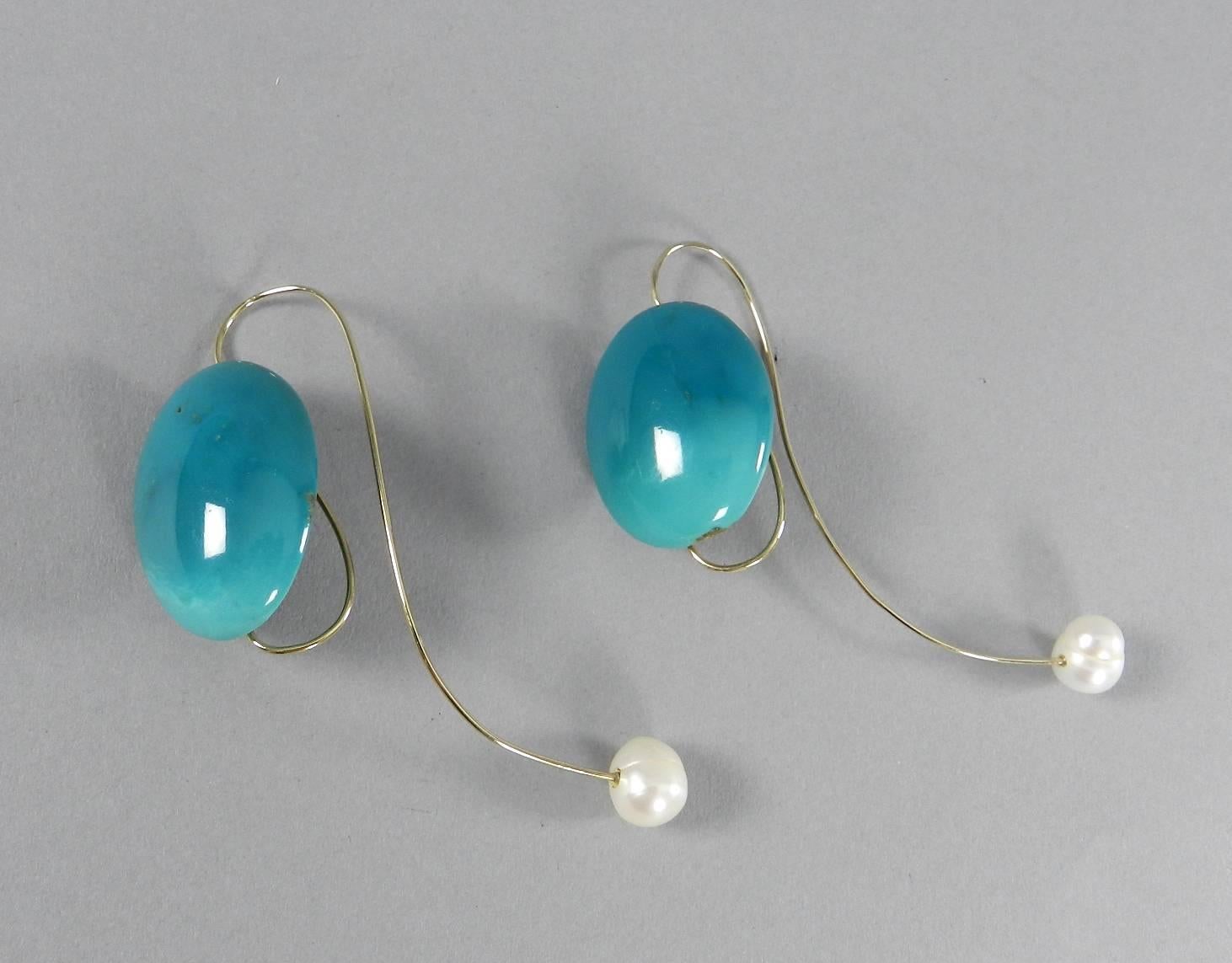 Angela Pintaldi Pearl Turquoise Gold Modernist Abstract Earring 5