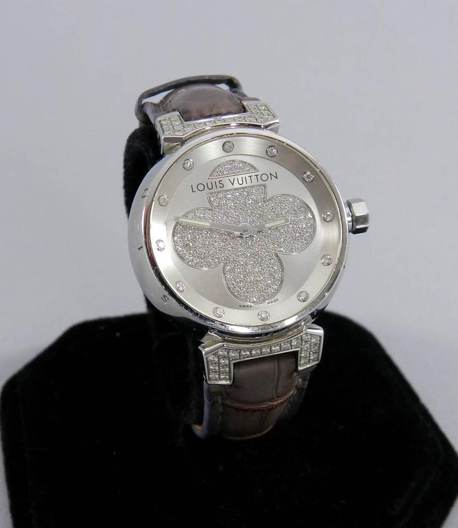 Louis Vuitton Lady&#39;s Stainless Steel Diamond Tambour Forever Wristwatch at 1stdibs