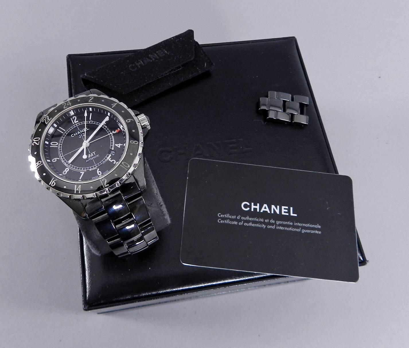 Chanel Stainless Steel Ceramic J12 GMT Automatic Wristwatch Ref H2012 In Excellent Condition In Toronto, Ontario